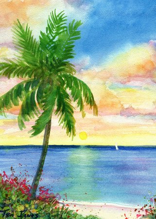 Пальмы пейзаж гуашью