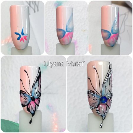 Простой рисунок бабочка на ногтях (50 фото)