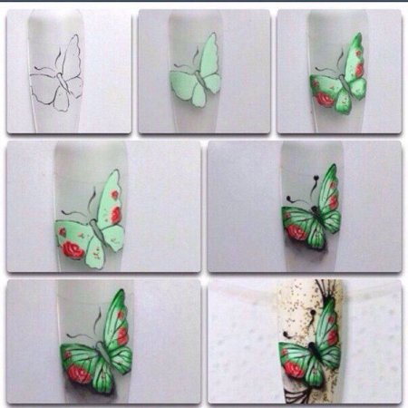Рисунки на ногтях для начинающих бабочка