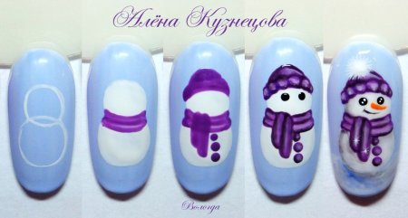 Снеговик на ногтях пошагово