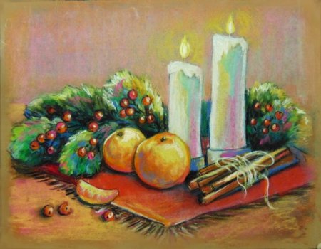 Новогодний натюрморт пастелью