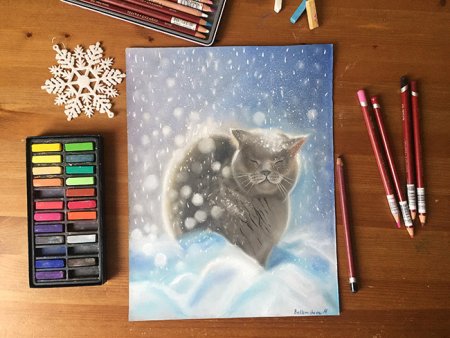 Рисование сухой пастелью зима