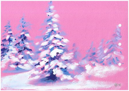 Зимний лес гуашью