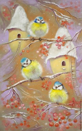 Синица пастелью