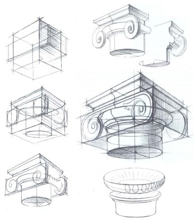 Ионическая Капитель рисунок построение