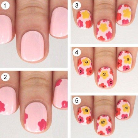 Легкие цветочки на ногтях