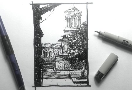 Скетчи линером и маркерами