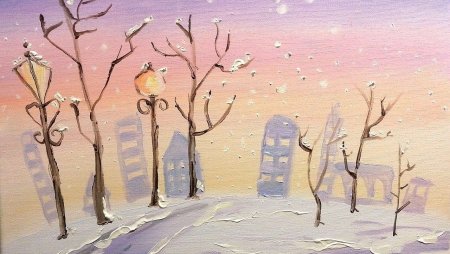 Зимний пейзаж акварелью для детей