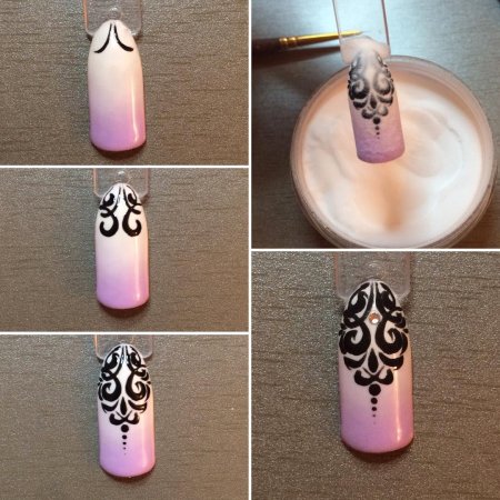 Вензеля на розовых ногтях пошагово