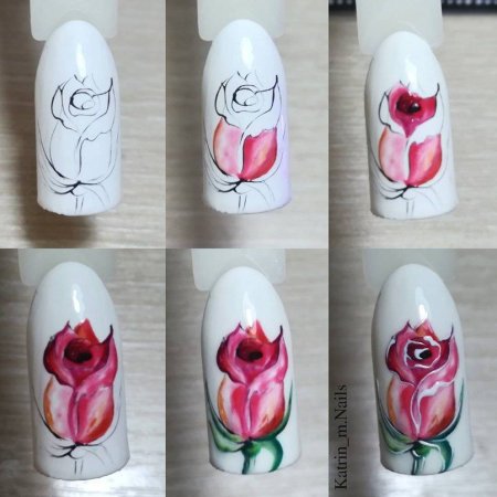 Рисование розочек на ногтях