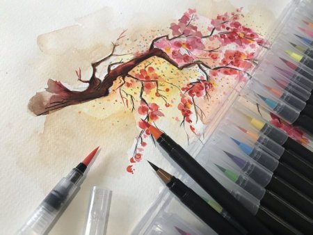 Пейзаж акварельными маркерами