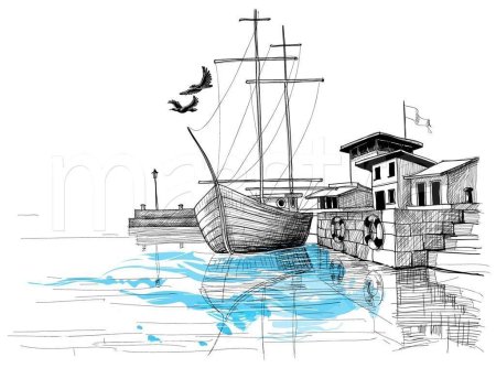 Парусник рисунок карандашом