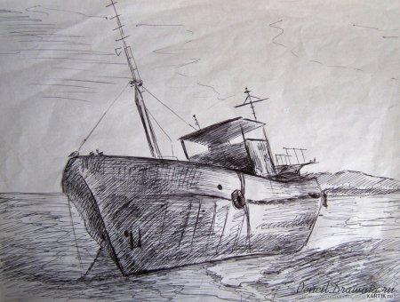 Рисунки корабль в море для срисовки