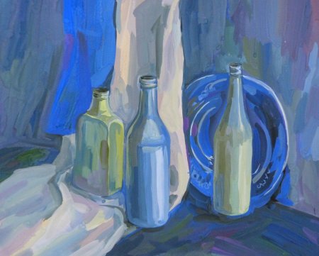 Гуашевая живопись натюрморт в холодной гамме