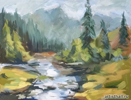 Зарисовки пейзажей темперой