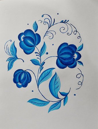 Гжельская роспись поэтапное рисование