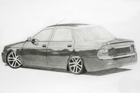 Машины рисунок карандашом сбоку Лада Приора