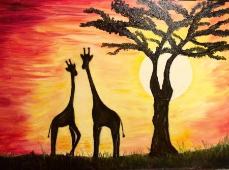 Гуашь Африканский пейзаж