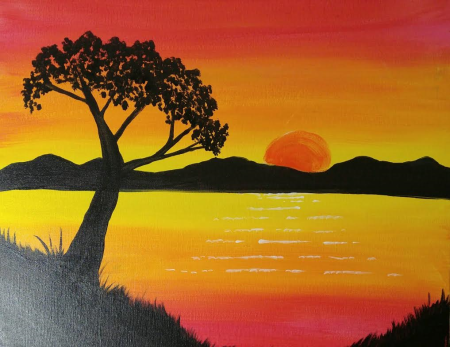 Осенний закат рисунок красками