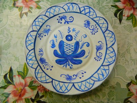 Папье маше тарелка Гжель