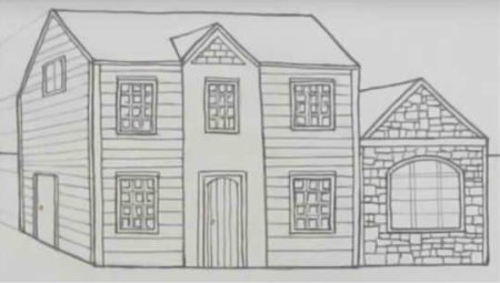 Объемный дом карандашом