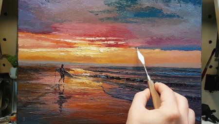 Рассвет рисунок акрилом мастихином