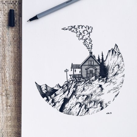 Перо акварель эскиз