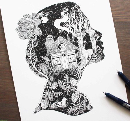 Простые рисунки тушью