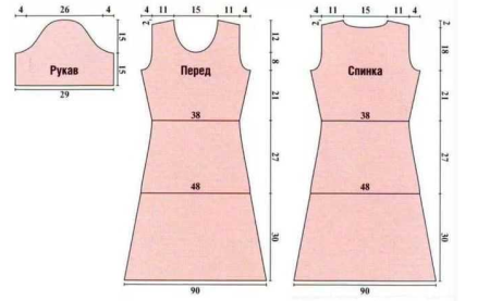 Выкройка трикотажного платья 48 размера без рукавов