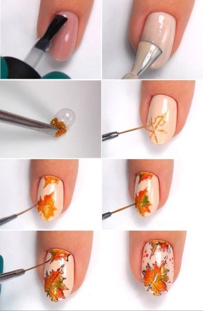 Осенние листья на ногтях пошагово