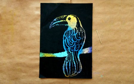 Граттаж попугай