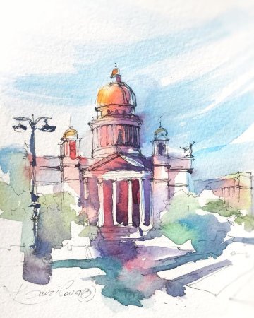 Наброски архитектура акварель Питер
