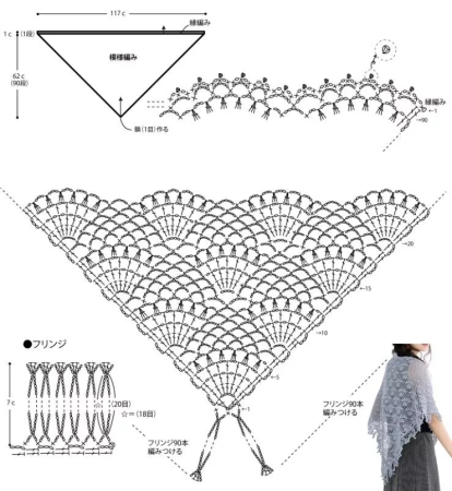 Шаль узором ракушки крючком схема