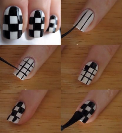 Черно белый маникюр легкий