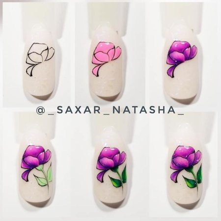 Рисование цветов на ногтях пошагово