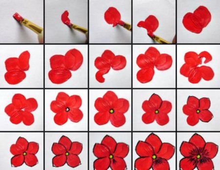 Красные цветы на ногтях пошагово