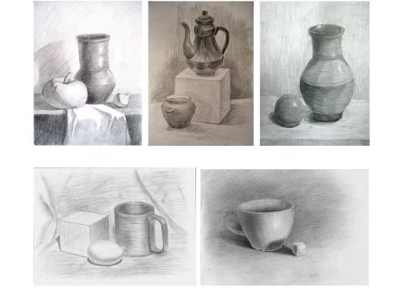 Рисунок натюрморта графическими материалами