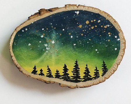 Роспись на срезе дерева