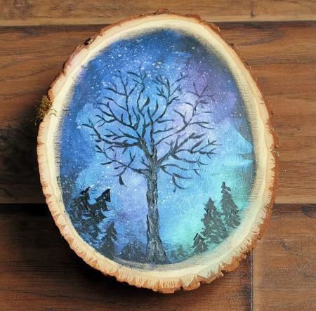 Роспись на срезе дерева