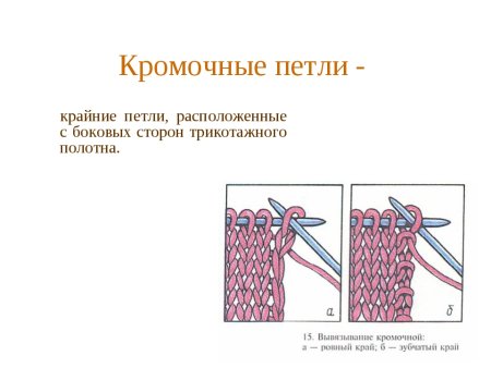 Как вязать кромочные петли спицами