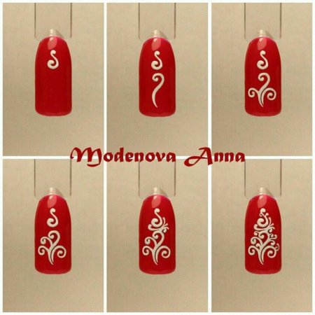 Новогодние вензеля на ногтях пошагово