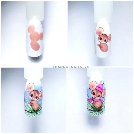 Новогодние мультяшки на ногтях пошагово