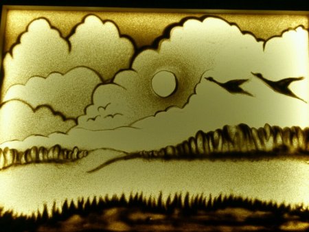 Рисование песком по стеклу