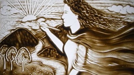 Рисование песком дерево