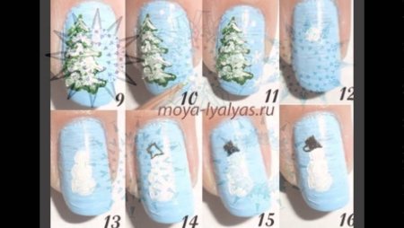 Елочная ветка на ногтях пошагово