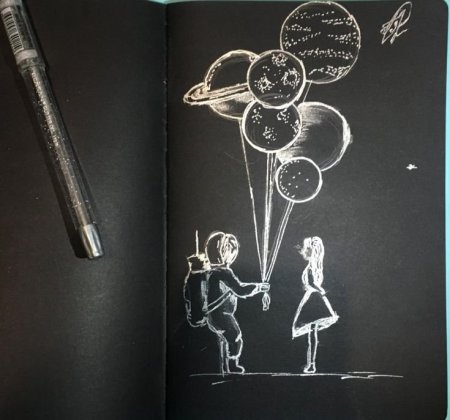 Рисунки на чёрном листе белой ручкой