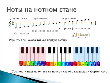 Ноты первой октавы на нотном стане для детей