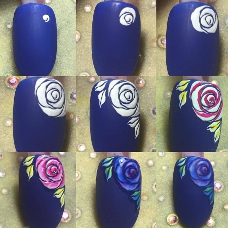 Ногти с рисованными розочками