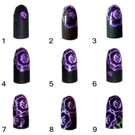Рисование розочек на ногтях