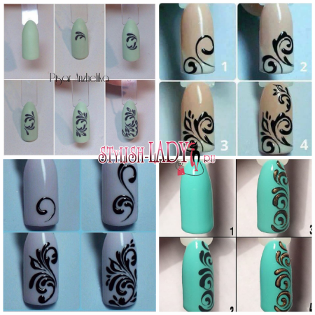 Вензеля на ногтях пошагово